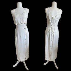 90s Vintage Just Choon Ivory White Rosette Midi Aline Dress Women's Size 7/8